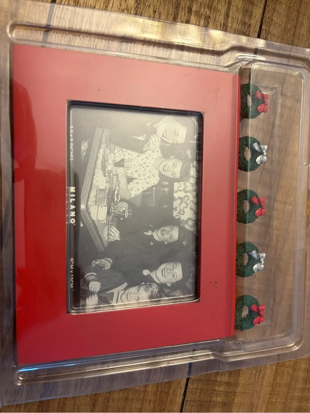 Milano Red Photo Frame with Green Holiday Wreath Accents